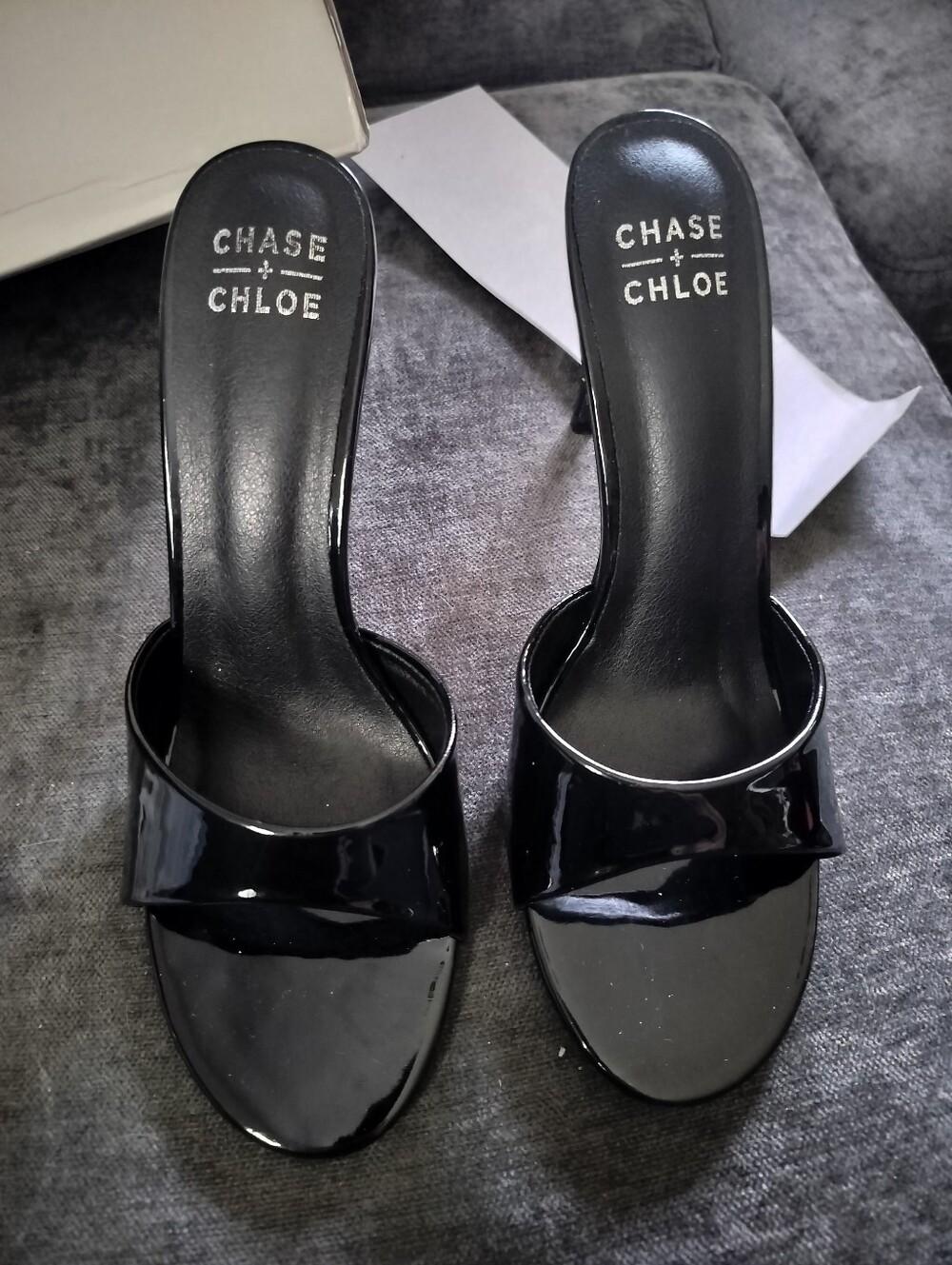 Chase + Chloe Glossy Black Patent Slide Mules